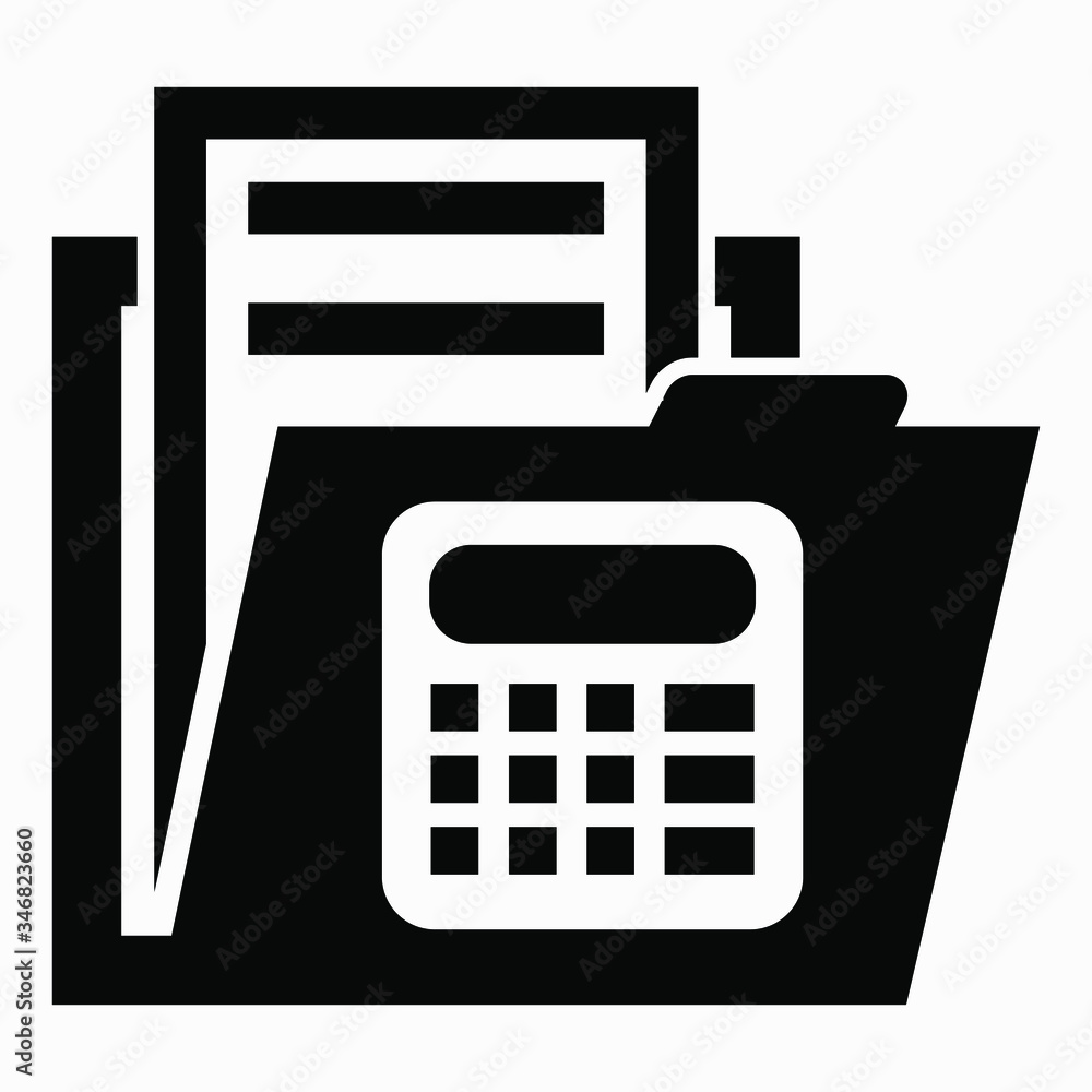 Aufkleber folder and calculator icon. accounting icon. company accounts. documents for the calculation of the 