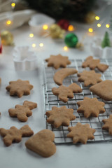 Christmas new year background with gingerbread and powdered sugar diet food diet coocies with ginger