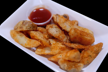 Many pieces of Fried potato, Top view.