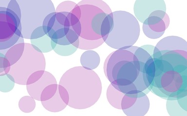 Multicolored translucent circles on a white background. Pink tones. 3D illustration