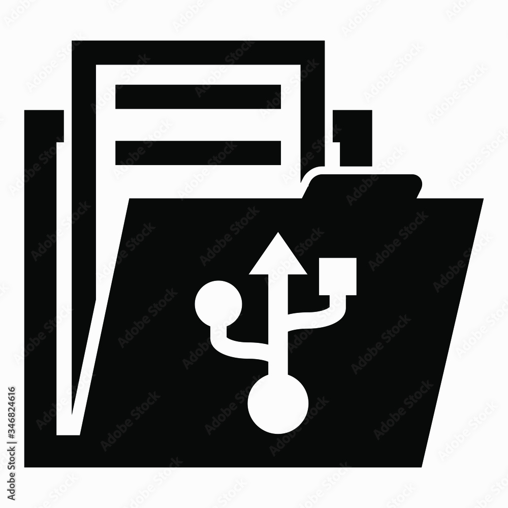 Aufkleber icon folder and usb connector. documents from flash media. usb computer folder. vector icon.