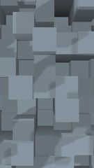 Abstract gray elegant cube geometric background. Chaotically advanced rectangular bars. 3D Rendering, 3D illustration