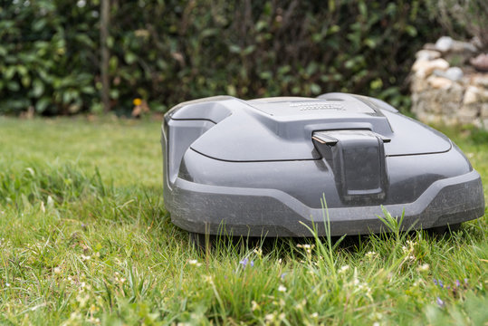 Rasenroboter m&auml;ht im Garten