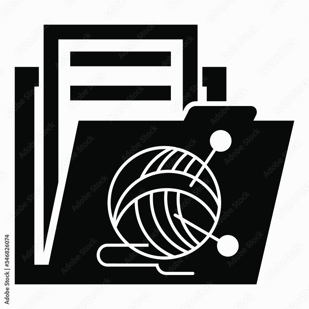 Poster folder and skein of wool icon. accounting for wool, thread. bookkeeping store. accounts and invoices