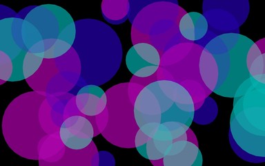 Multicolored translucent circles on a dark background. Pink tones. 3D illustration