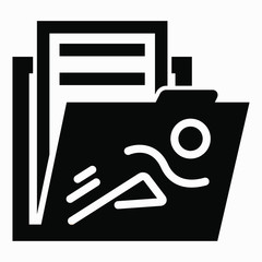 Folder and running man icon. Illustration of current documents. Taking into account sports achievements. Vector icon.