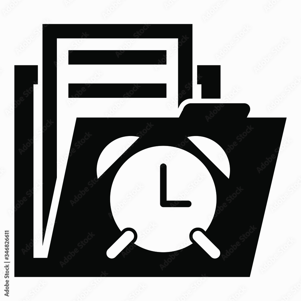 Poster folder and clock icon. illustration of temporary files. folder with temporarily available documents.