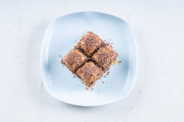 Traditional Turkish sweet baklava varieties and pistachio. cold baklava and pistachio baklava. homemade desserts, traditional dessert baklava, well known in middle east and delicious