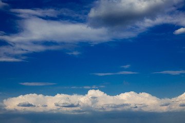 Blue sky with white rubber clouds floating