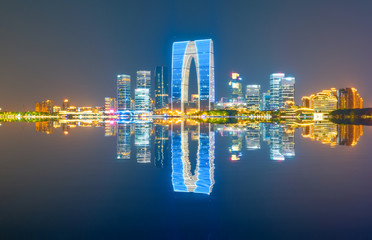 City night view of Suzhou Industrial Park, Jiangsu Province, China
