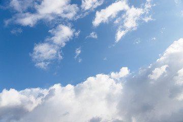 Scenic sky background. Blue sky with fluffy white clouds