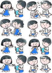 school kids with speech bubble set