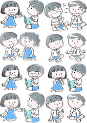 school kids with speech bubble set