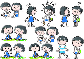 school kids with speech bubble set