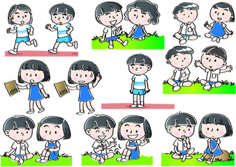 school kids with speech bubble set