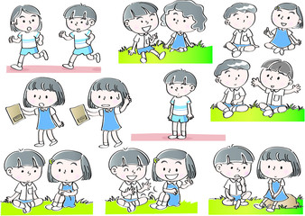 school kids with speech bubble set