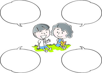 school kids with speech bubble set