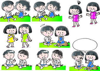 school kids with speech bubble set