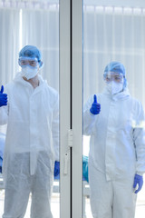 Medicals Team are standing and Thumbs up the supporters of anti the coronavirus.