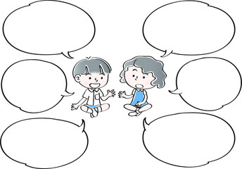 school kids with speech bubble set