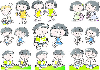 school kids with speech bubble set