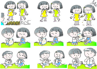 school kids with speech bubble set