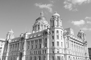 Liverpool, UK. Black and white retro style.