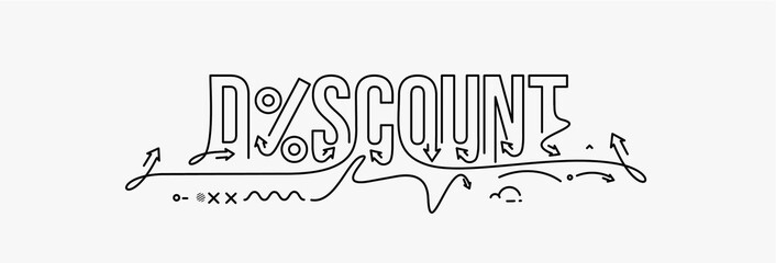 Discount Calligraphic line art Text shopping poster vector illustration Design.