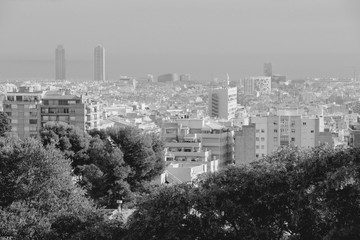 Fototapeta na wymiar Barcelona city. Black and white retro style.