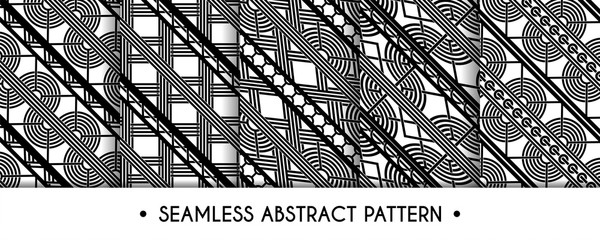 Set of seamless abstract maze lines ornate patterns
