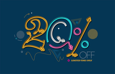 20% OFF Sale Discount Banner. Discount offer price tag.  Vector Modern Sticker Illustration.