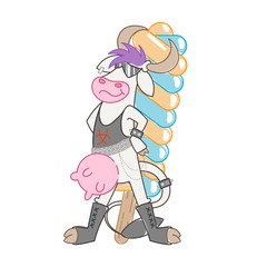 Happy cartoon metal music smiling cow with big ice-cream