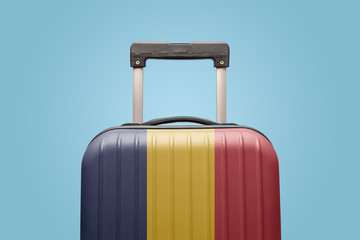 Baggage with Chad flag print tourism and vacation concept.