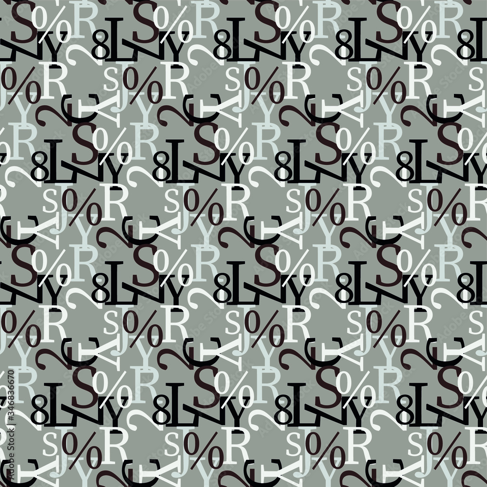 Fototapete set of vector seamless patterns. latin alphabet, numbers, math symbols.