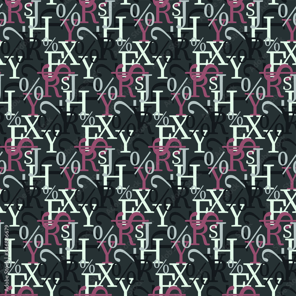 Fototapete set of vector seamless patterns. latin alphabet, numbers, math symbols.