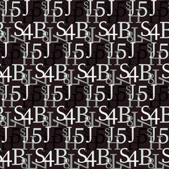 Set of vector seamless patterns. Latin alphabet, numbers, math symbols.