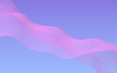 Pink wave on blue sky abstract background. Fluttering pink scarf. Waving on wind pink fabric. 3D illustration