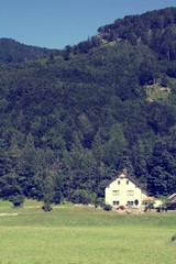 Fototapeta na wymiar Austria countryside. Retro color filtered style.