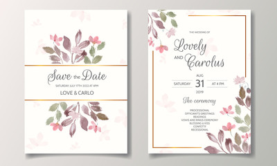 Obraz na płótnie Canvas Wedding invitation card with floral and leaves watercolor