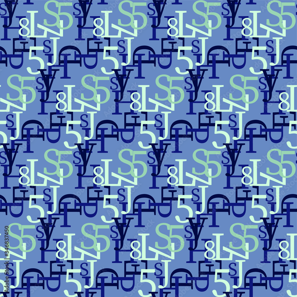 Poster set of vector seamless patterns. latin alphabet, numbers, math symbols.