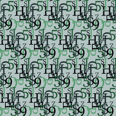Obraz premium Set of vector seamless patterns. Latin alphabet, numbers, math symbols.