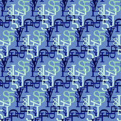 Set of vector seamless patterns. Latin alphabet, numbers, math symbols.