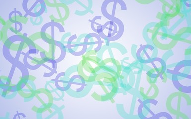 Multicolored translucent dollar signs on white background. 3D illustration