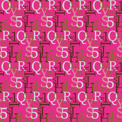 Set of vector seamless patterns. Latin alphabet, numbers, math symbols.