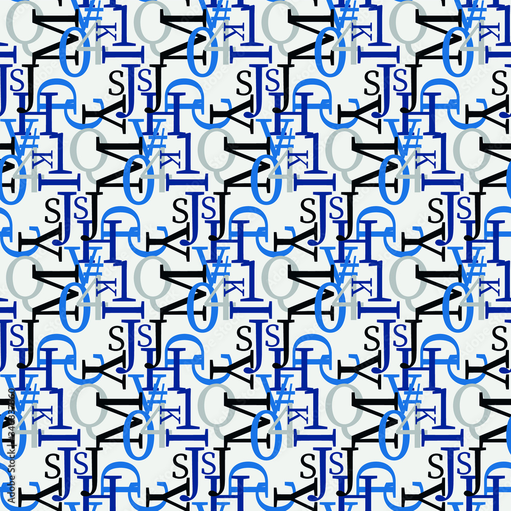 Fototapete set of vector seamless patterns. latin alphabet, numbers, math symbols.
