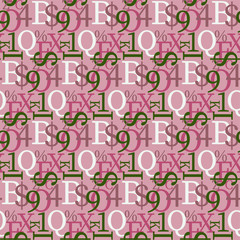 Naklejka premium Set of vector seamless patterns. Latin alphabet, numbers, math symbols.