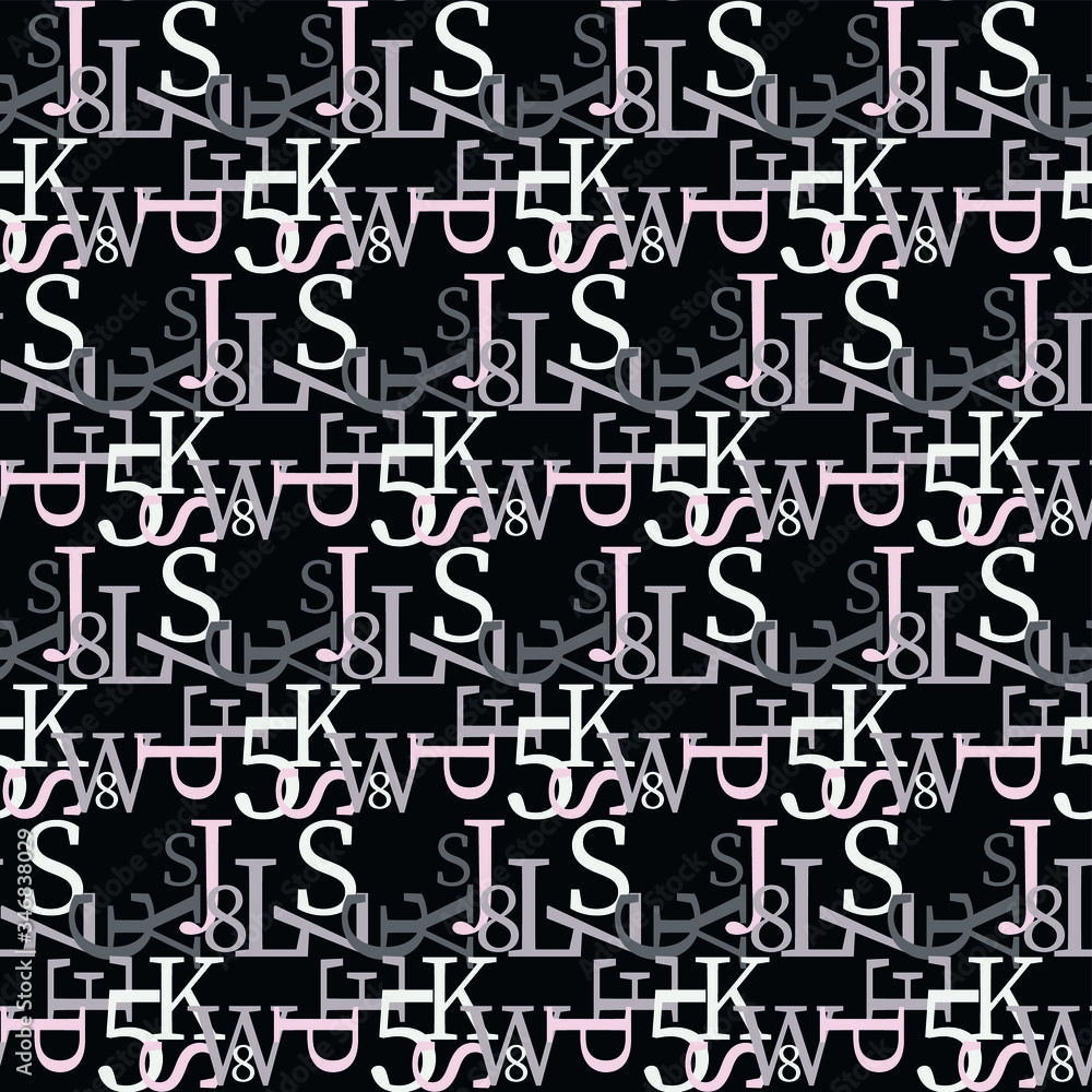 Fototapete set of vector seamless patterns. latin alphabet, numbers, math symbols.