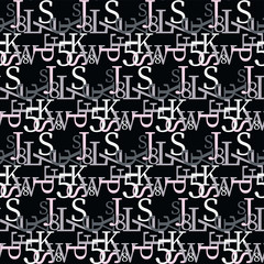 Set of vector seamless patterns. Latin alphabet, numbers, math symbols.