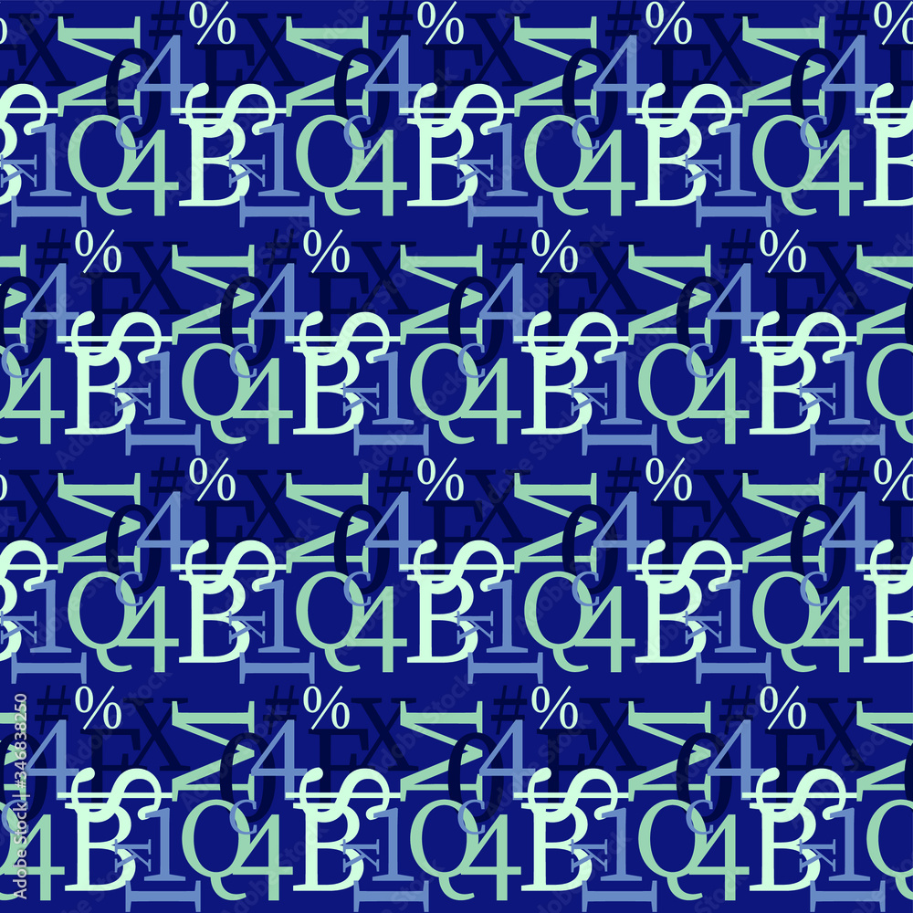 Fototapete set of vector seamless patterns. latin alphabet, numbers, math symbols.