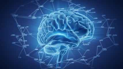 3d illustration brain with computational and mathematical data
